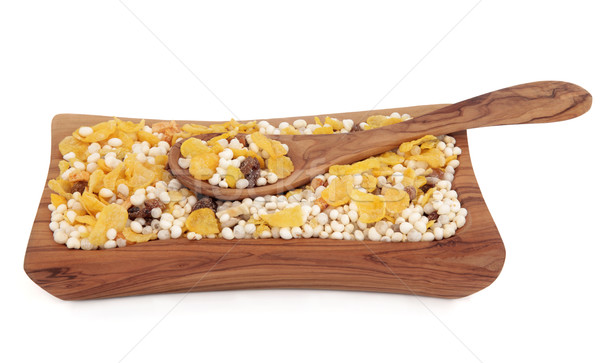 Fara gluten musli cereale pentru micul dejun măsline lemn castron Imagine de stoc © marilyna