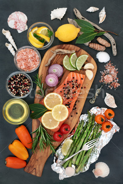 Egészség étel egészséges szív friss lazac hal Stock fotó © marilyna