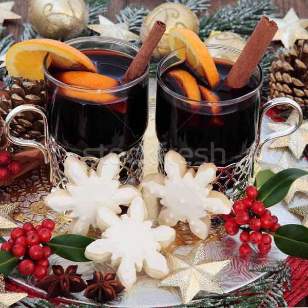 Foto stock: Navidad · comida · de · las · fiestas · beber · vino · pan · de · jengibre · galletas