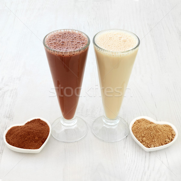 Stock photo: Chocolate Whey and Maca Herb Root Powder Drinks