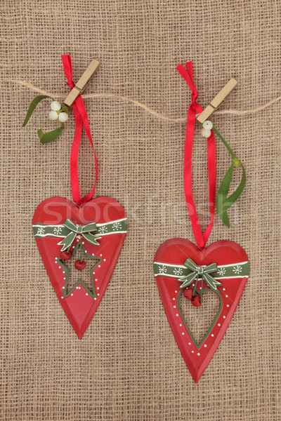 Stockfoto: Christmas · hart · decoraties · Rood · retro · snuisterij