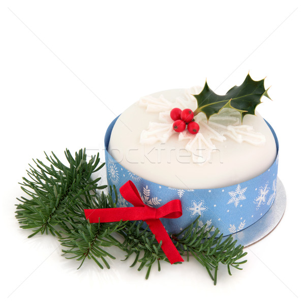 Сток-фото: Рождества · торт · сахарной · пудры · снежинка · дизайна · лента