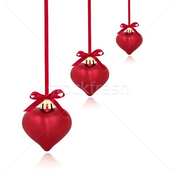 Сток-фото: красный · сердце · Рождества · лента · Луки