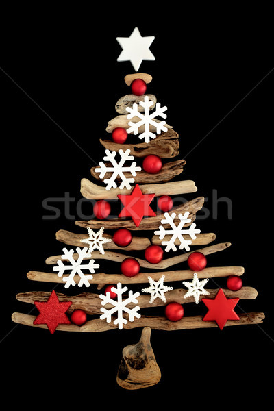 Résumé bois flotté arbre de noël blanche flocon de neige babiole [[stock_photo]] © marilyna