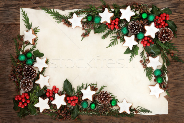 [[stock_photo]]: Noël · cookie · frontière · pain · d'épice · cookies · vert