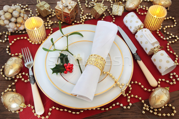 Stockfoto: Christmas · tafel · witte · platen · antieke · mes