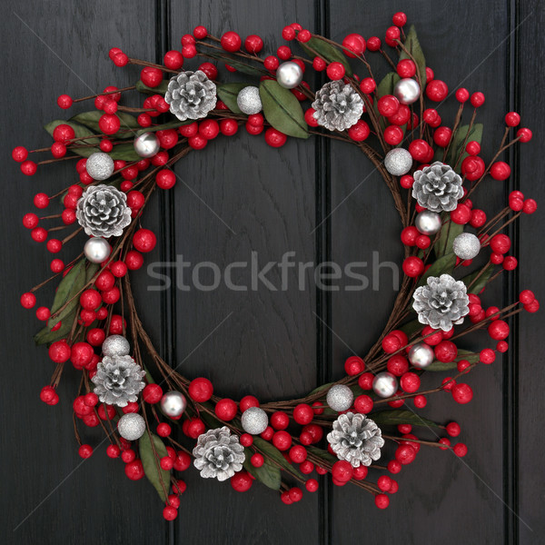 Stock foto: Kranz · Weihnachten · rot · Silber · Spielerei