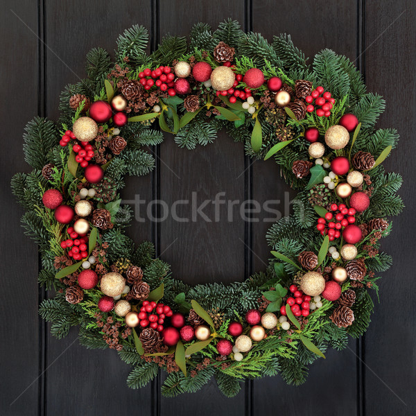 Dekoratív koszorú karácsony piros arany csecsebecse Stock fotó © marilyna