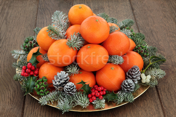 Weihnachten Obst Mandarine orange Früchte Efeu Fichte Stock foto © marilyna