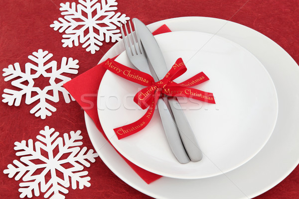 Stock fotó: Karácsony · vacsora · hely · fehér · tányérok · piros