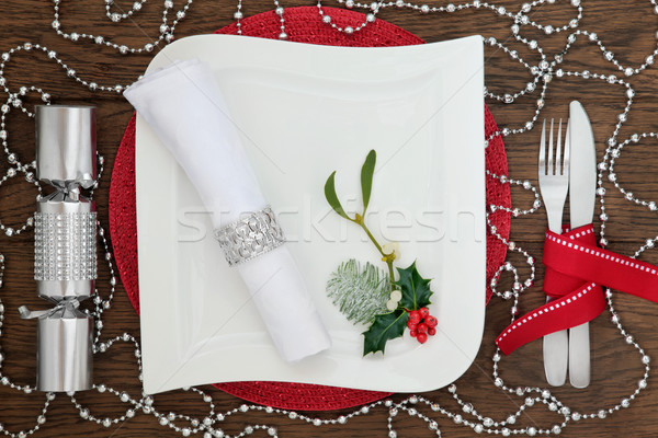 Foto stock: Diversão · natal · tabela · mesa · de · jantar · branco · praça