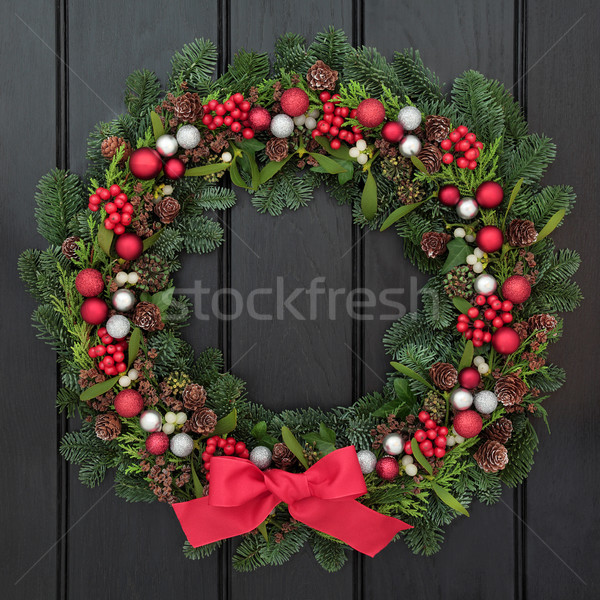 Boldog karácsony koszorú piros íj csecsebecse Stock fotó © marilyna
