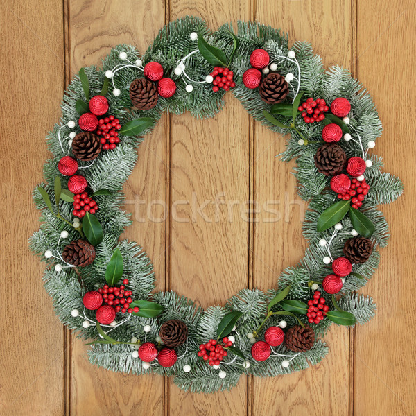 Karácsony koszorú üdvözlet szimbólum dekoráció piros Stock fotó © marilyna