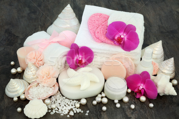 Stock foto: Spa · Orchidee · Nelke · Blumen · Sahne