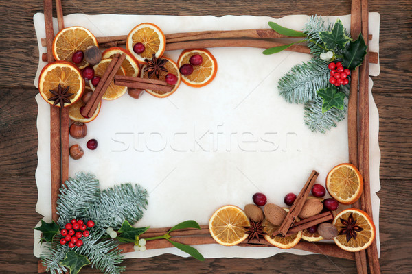 [[stock_photo]]: Noël · fruits · épices · floral · frontière · résumé