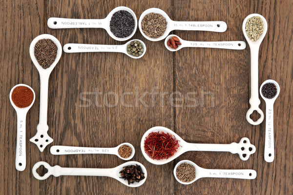 Foto stock: Colheres · erva · tempero · comida · ingredientes