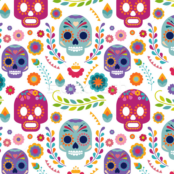 Mexico pattern with skull and flowers Stock photo © marish