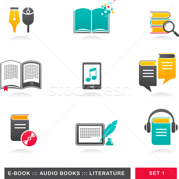 collection of E-book, audiobook and literature icons - 1 Stock photo © marish