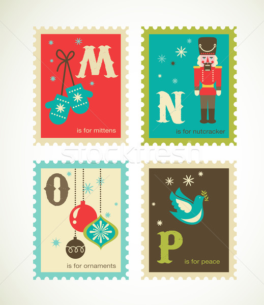 Weihnachten Retro Alphabet cute Symbole Stock foto © marish