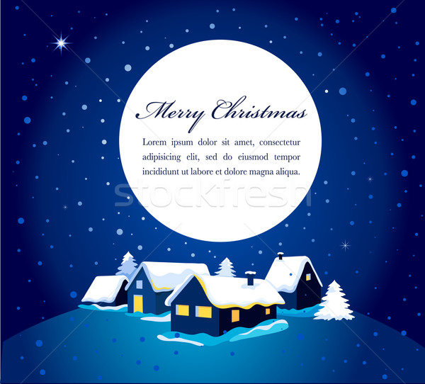 Christmas card with night town and snow Stock photo © marish