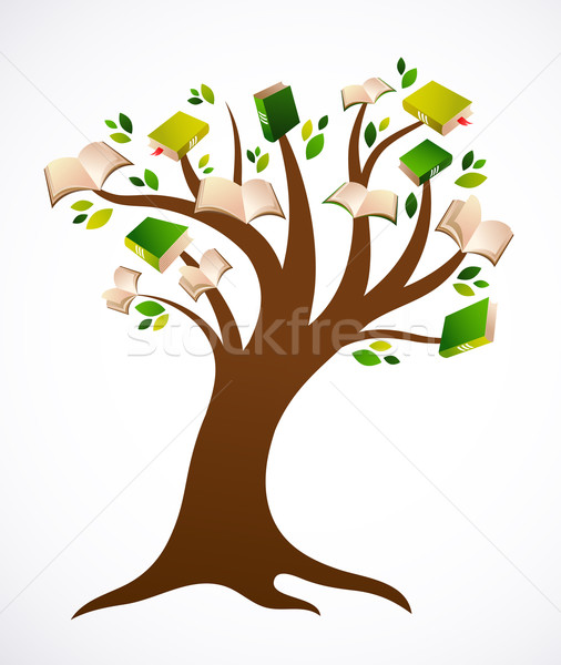 [[stock_photo]]: Livre · arbre · vecteur · laisse · éducation · heureux