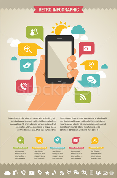 mobile phone with icons - infographic and website background Stock photo © marish