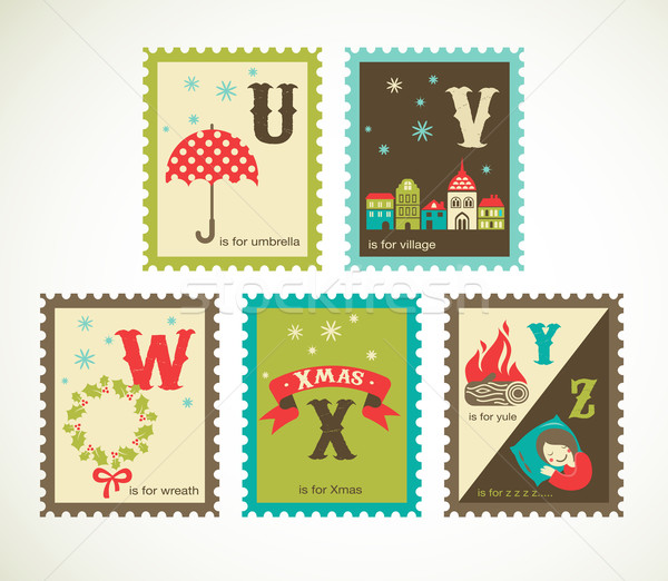 [[stock_photo]]: Noël · rétro · alphabet · cute · icônes · noël