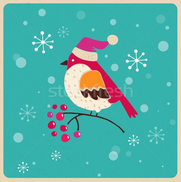 Weihnachtsbaum Vogel Grußkarte cute Hand gezeichnet Stadt Stock foto © marish