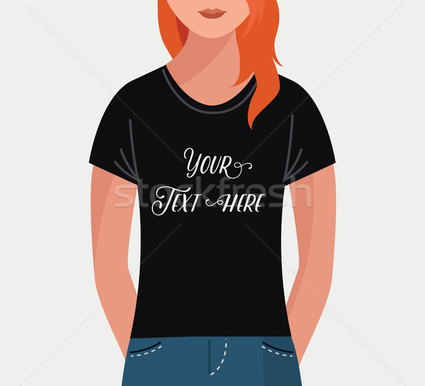 Girl with t-shirt, vector flat mock up, template Stock photo © marish
