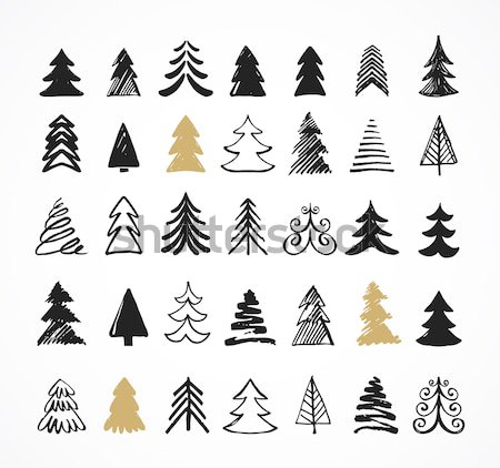 Hand gezeichnet Weihnachtsbaum Symbole Elemente Kritzeleien Lächeln Stock foto © marish