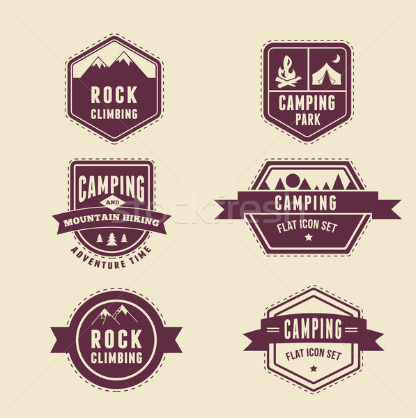 Turystyka obozu odznaki zestaw ikona elementy Zdjęcia stock © marish