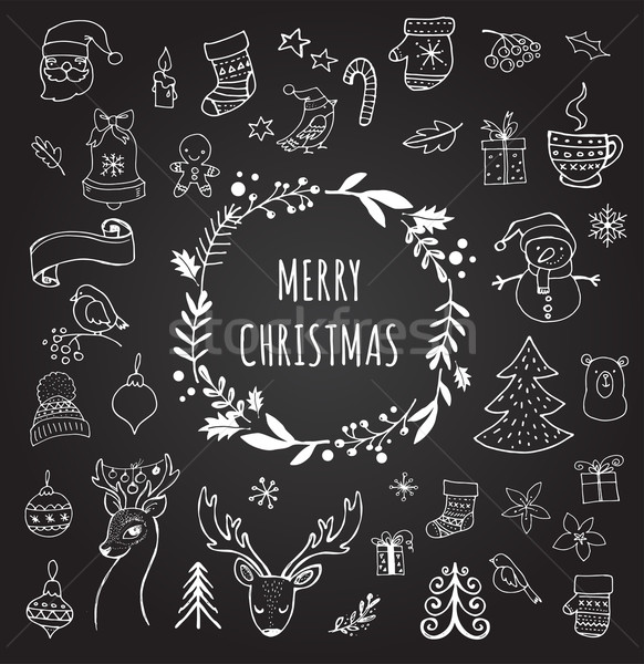 [[stock_photo]]: Joyeux · Noël · doodle · noël · symboles · dessinés · à · la · main