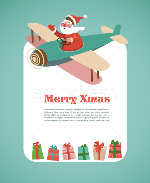 Stock photo: Christmas background with retro airplane and Santa