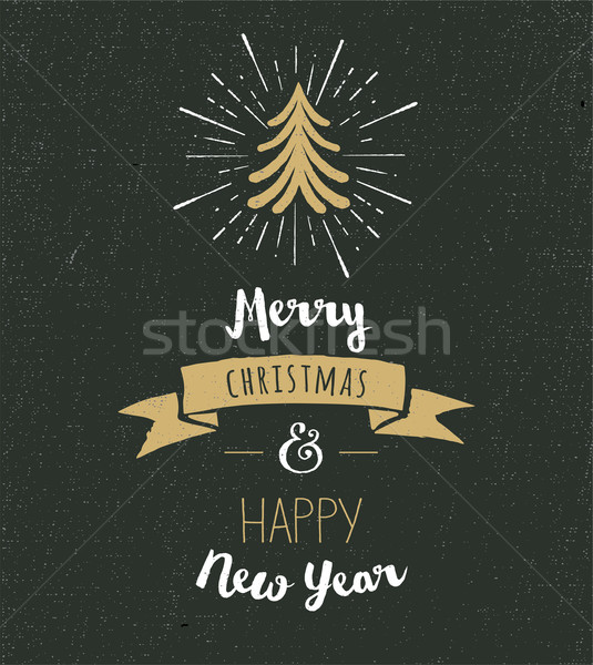 Stockfoto: Schoolbord · vintage · stijl · kerstboom · typografie · boom