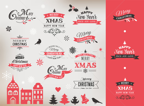 Christmas design collection, lettering and typographic elements Stock photo © marish