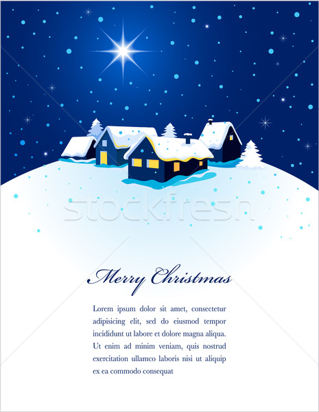 Stock photo: Christmas card with night town and snow