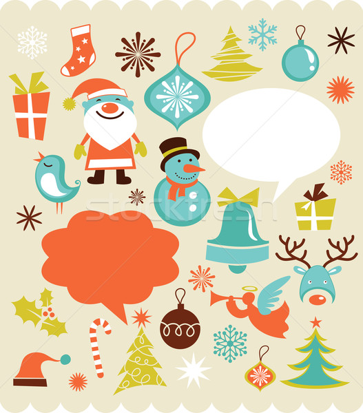Retro Christmas background with collection of icons Stock photo © marish