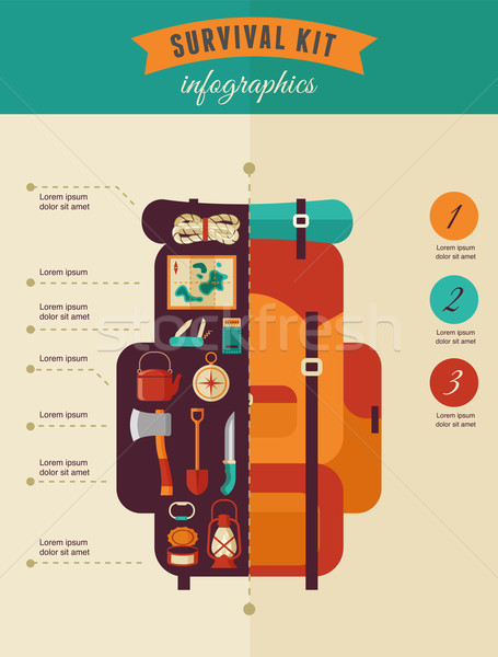 Hiking and camping concept - survival kit infographics Stock photo © marish