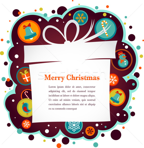 Christmas background with gift box and cute icons Stock photo © marish