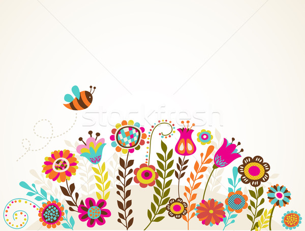Wenskaart bloemen Pasen natuur ontwerp konijn Stockfoto © marish