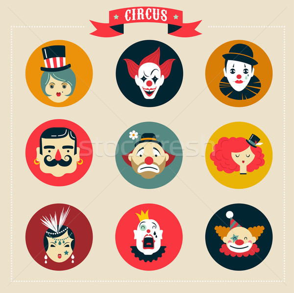 Stock photo: Vintage Circus, freak show icons and hipster characters
