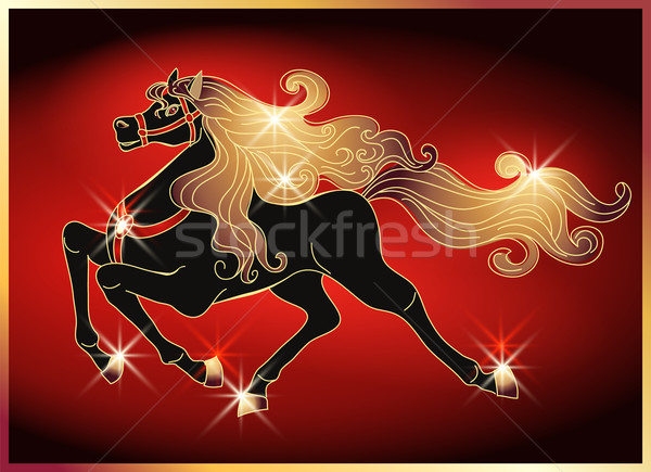 Galloping horse with a gold mane Stock photo © Marisha