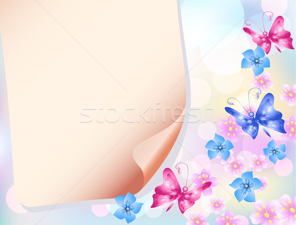 Kwiaty motyle papieru streszczenie tle karty Zdjęcia stock © Marisha