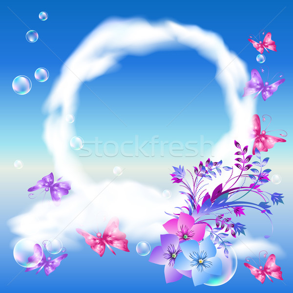Nori fluturi cer cadru flori spaţiu Imagine de stoc © Marisha