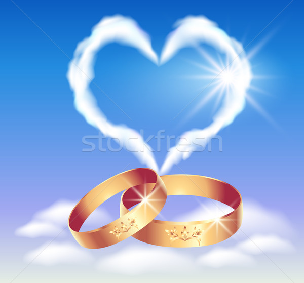 Card with wedding rings and heart Stock photo © Marisha