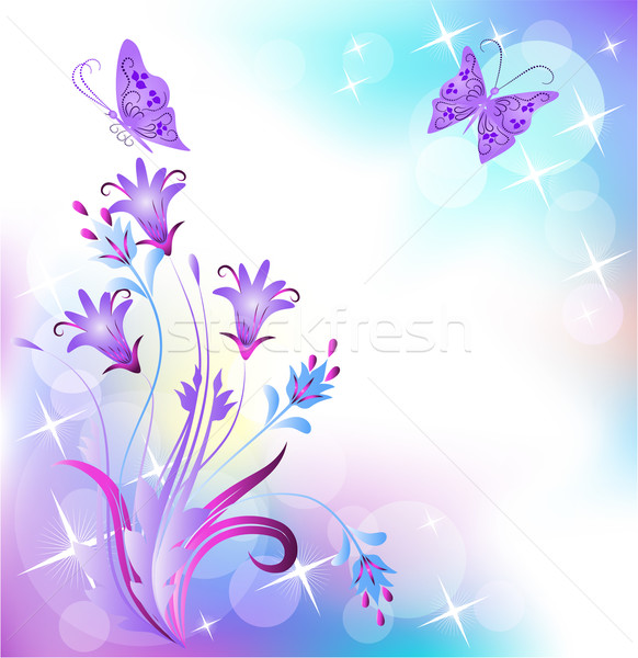 Floral papillon fleurs fond volée carte Photo stock © Marisha