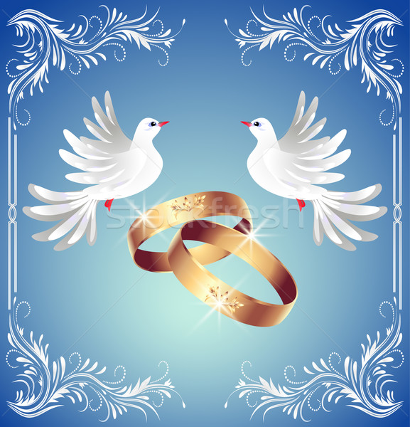 Wedding rings and two doves Stock photo © Marisha