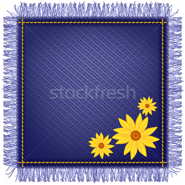 Foto stock: Guardanapo · jeans · tecido · flores · flores · amarelas · flor