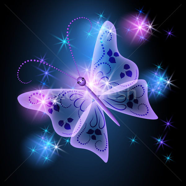 Glowing background with transparent butterfly and stars Stock photo © Marisha