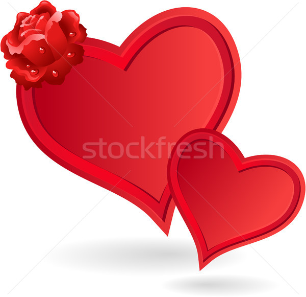 Foto stock: Dos · rojo · corazones · aumentó · día · de · san · valentín · flor